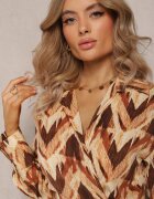 retro & icone Rochie Bej-Maro Plic cu Model Geometric Elavelle