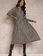 retro & icone Rochie Bej-Negru Cloș cu Dungi de Tigru Chipha