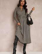 retro & icone Rochie Bej-Negru Cloș cu Dungi de Tigru Chipha