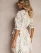 retro & icone Rochie Bej-Roz cu croi trapezoidal cu imprimeu floral mic cu curea din material textil în talie Ciratia