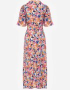 retro & icone Rochie Bej-Roz cu Decolteu Petrecut și Curea din Material cu Imprimeu Floral de Lalele