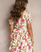 retro & icone Rochie Bej-Roz Evazată Decorată cu Volane și Bufuri Doragia