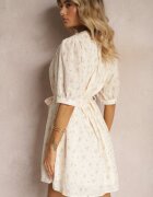 retro & icone Rochie Bej-Roz Trapez stil cămașă Decorată cu cordon textil în talie Darnagia
