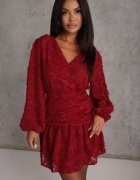 retro & icone Rochie Bordo din Dantelă cu Croială Cambrată cu Decolteu Petrecut Nelabine