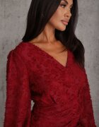 retro & icone Rochie Bordo din Dantelă cu Croială Cambrată cu Decolteu Petrecut Nelabine