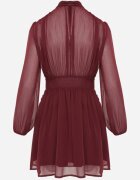 retro & icone Rochie bordou evazată cu inserții semitransparente și guler ridicat Gelabine