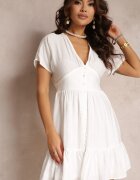 retro & icone Rochie Cămașă Albă Cambrată Mini cu Decolteu Adânc și Volane Nentri