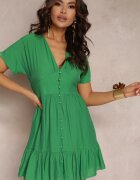 retro & icone Rochie-cămașă Cambrată Verde Mini cu Decolteu adânc și Volan Nentri