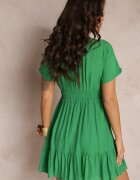 retro & icone Rochie-cămașă Cambrată Verde Mini cu Decolteu adânc și Volan Nentri