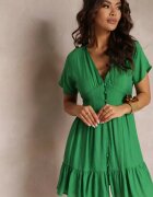 retro & icone Rochie-cămașă Cambrată Verde Mini cu Decolteu adânc și Volan Nentri