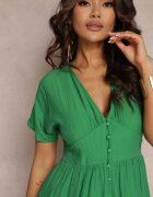 retro & icone Rochie-cămașă Cambrată Verde Mini cu Decolteu adânc și Volan Nentri