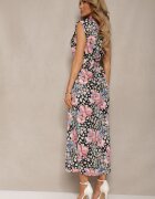 retro & icone Rochie cămașă Negru-Roz cu nasturi cu centură din material florală Leapia