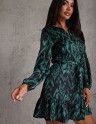 retro & icone Rochie cămașă verde cu cordon legat și volane Khristina