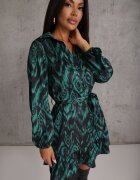 retro & icone Rochie cămașă verde cu cordon legat și volane Khristina