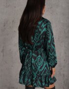retro & icone Rochie cămașă verde cu cordon legat și volane Khristina