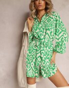 retro & icone Rochie Cămașă Verde cu Volan la Bază și Centură cu Legătură Ametista