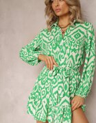 retro & icone Rochie Cămașă Verde cu Volan la Bază și Centură cu Legătură Ametista