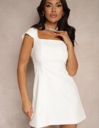 retro & icone Rochie Cambrată Albă cu Decolteu Pătrat Borreti