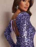 retro & icone Rochie Cekinată Mini Mov cu croi mulat cu decolteu la spate Beballa