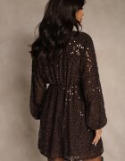 retro & icone Rochie Cloche Maro cu Mâneci Lungi Decorată cu Paiete Reisena