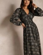 retro & icone Rochie Cloche Neagră cu Model Metalic Decorativ și Elastic în Talie Bonina