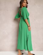 retro & icone Rochie Cloche Verde Maxi cu Decolteuri Adânci și Elastic în Talie Thanthea