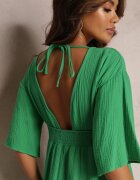 retro & icone Rochie Cloche Verde Maxi cu Decolteuri Adânci și Elastic în Talie Thanthea