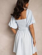 retro & icone Rochie Cloș Albastră cu Partea de Sus Elastică și Mâneci Bufante pe Umeri Velzemia