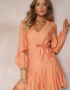 retro & icone Rochie Cloș Portocalie Mini cu Cordon în Talie Evyna