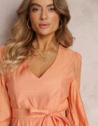 retro & icone Rochie Cloș Portocalie Mini cu Cordon în Talie Evyna