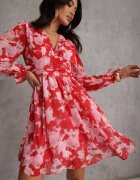retro & icone Rochie Cloș Roșie cu Imprimeu Floral Awerdia