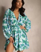 retro & icone Rochie Cloș Verde cu Imprimeu Floral Lilvezina
