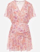 retro & icone Rochie cu elastic în talie cu flori decolteu petrecut și fronseuri Antameia Roz