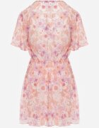 retro & icone Rochie cu elastic în talie cu flori decolteu petrecut și fronseuri Antameia Roz