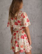 retro & icone Rochie cu vâscoză elastic în talie la spate și decolteu petrecut cu flori Hippeia Bej