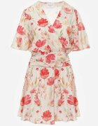 retro & icone Rochie cu vâscoză elastic în talie la spate și decolteu petrecut cu flori Hippeia Bej
