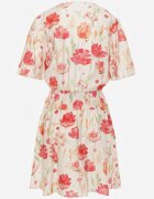 retro & icone Rochie cu vâscoză elastic în talie la spate și decolteu petrecut cu flori Hippeia Bej