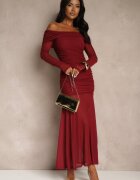 retro & icone Rochie de cocktail Bordo cu mâneci transparente și drapaj Haludea