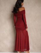 retro & icone Rochie de cocktail Bordo cu mâneci transparente și drapaj Haludea