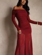 retro & icone Rochie de cocktail Bordo cu mâneci transparente și drapaj Haludea