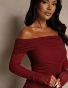 retro & icone Rochie de cocktail Bordo cu mâneci transparente și drapaj Haludea