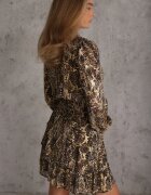 retro & icone Rochie de cocktail cu imprimeu leopard maro cu elastic în talie decorată cu volane Quinthelia