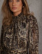 retro & icone Rochie de cocktail cu imprimeu leopard maro cu elastic în talie decorată cu volane Quinthelia