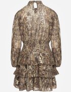 retro & icone Rochie de cocktail cu imprimeu leopard maro cu elastic în talie decorată cu volane Quinthelia