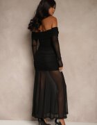 retro & icone Rochie de cocktail neagră cu mâneci transparente și drapaj Haludea