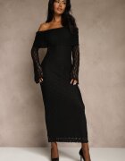 retro & icone Rochie de cocktail neagră din dantelă cu umerii goi Eperria