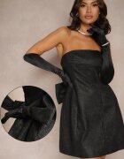 retro & icone Rochie de cocktail Neagră Fără bretele Cambrată cu Sclipici și Fundă Salindria
