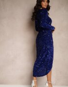 retro & icone Rochie de cocktail petrecută bleumarin decorată cu paiete și decupaj asimetric Nerrira