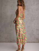 retro & icone Rochie de satin verde deschis Areithes