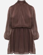 retro & icone Rochie de seară din material strălucitor cu guler înalt legat Moannvi Maro